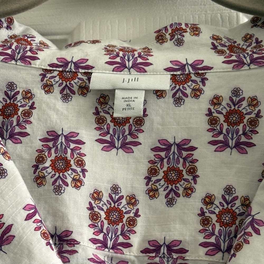 J.Jill Cotton Utility Popover Shirt in White Decorative Stamp Print, XL Petite - Picture 2 of 11